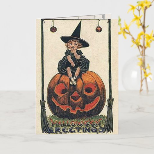 Carte Designs Halloween sorcière vintage (Fleur jaune)