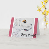 Carte Désolé, c'est en retard ! Chien d'art d'anniversai (Fleur jaune)