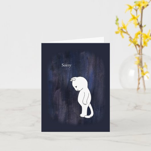 Carte Désolé chat, le chat mignon étant triste chaton en (Fleur jaune)
