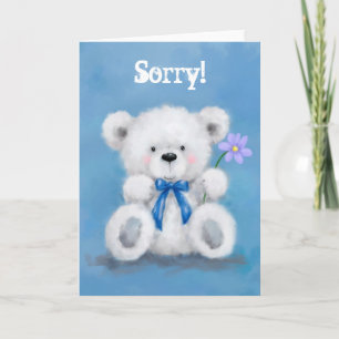 Carte Désolé, mignon peluche tenant une fleur