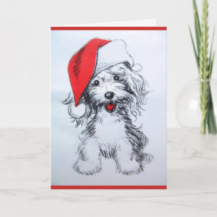 Carte d'esquisse de la carte Puppy Père Noël