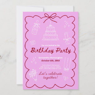 Carte Dessin à la main 30e anniversaire rose tendance co