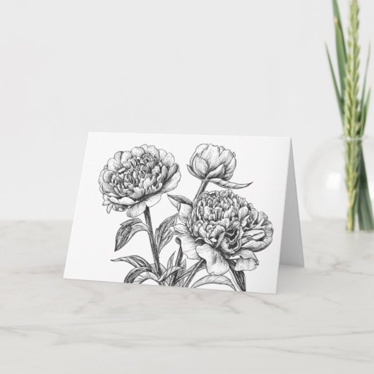 Carte Dessin à l'encre de pivoine (Devant)