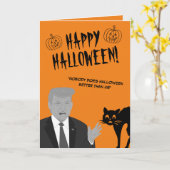 Carte Dessin amusant de Donald Trump sur Happy Halloween (Fleur jaune)