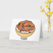 Carte dessin animé de bagel saumon (Fleur jaune)