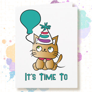 Carte Dessin animé de chat mignon et drôle pour un anniv