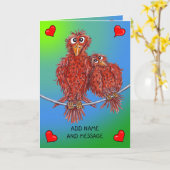 Carte Dessin animé de deux oiseaux (Fleur jaune)