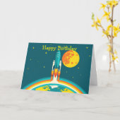 Carte Dessin animé de fusée spatiale mignonne (Fleur jaune)