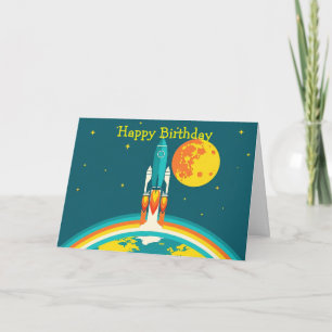 Carte Dessin animé de fusée spatiale mignonne