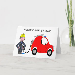 Carte Dessin animé de pompiers tenant son tuyau d'arrosa