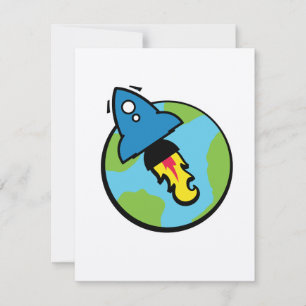 Carte Dessin animé de science-fiction Fusée et planète