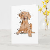 Carte Dessin animé de Vizsla assis (Fleur jaune)