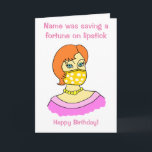 Carte Dessin animé : Face Mask Lipstick Birthday<br><div class="desc">Funny cartoon of a woman wearing a face mask. Texte read 'NAME was saving a fortune on lipstick' and Happy Birthday' and inside the card says 'Enjoy your special day day'. Easily edit of the text boxes to personal ise this card or the message or remove Happy Birthday. The woman...</div>