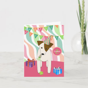Carte dessin animé pour chien de fête JRT joyeux anniver