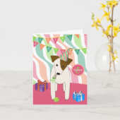 Carte dessin animé pour chien de fête JRT joyeux anniver (Fleur jaune)