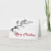 Carte Dessin au crayon de branche de houx de Noël Élégan (Devant)