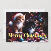 Carte Dessin au pastel dur Noël 2 chatons (Devant)