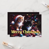 Carte Dessin au pastel dur Noël 2 chatons (Devant/Arrière en situation)
