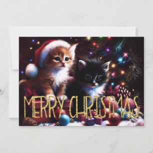 Carte Dessin au pastel dur Noël 2 chatons