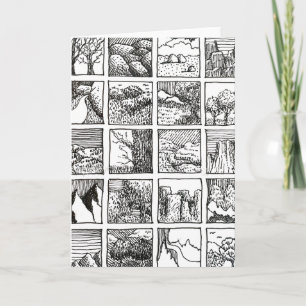 Carte Dessin au stylo et encre Paysage Carrés Conception