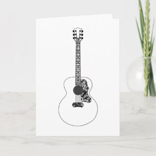 Carte Dessin au trait monochrome Guitare acoustique Art 