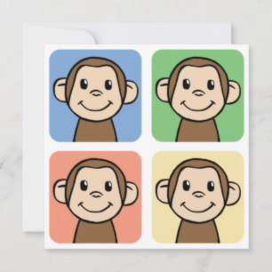 Carte Dessin Clip avec 4 Happy Monkeys