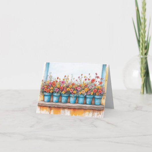 Carte Dessin couleur pastel avec pots de fleurs (Devant)