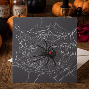 Carte Dessin d'art d'araignée veuve noire et de toile d'