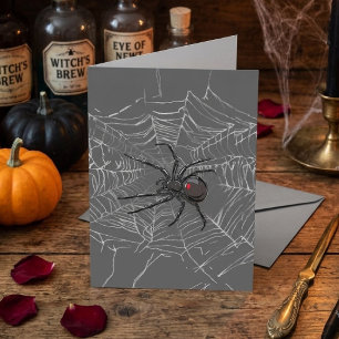 Carte Dessin d'art d'araignée veuve noire et toile d'ara