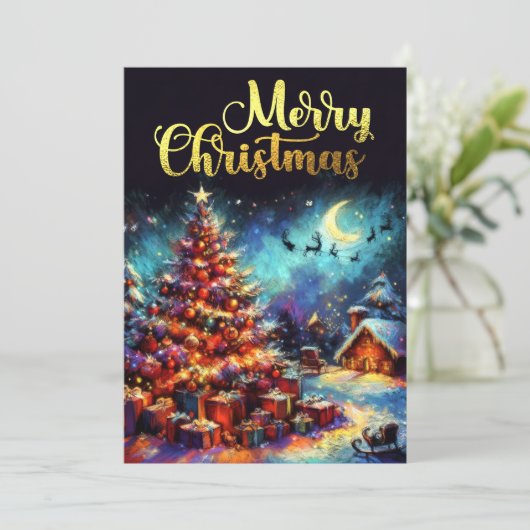 Carte Dessin de chalet Village sapin de Noël (Debout devant)