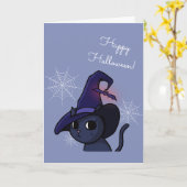 Carte Dessin de chat pour sorcière Kawaii Halloween (Fleur jaune)