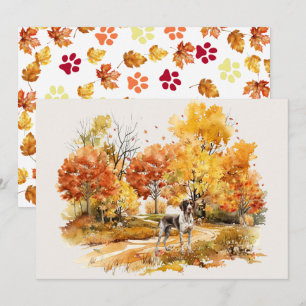 Carte Dessin de chien d'automne à l'aquarelle - Pointer