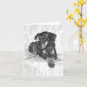 Carte Dessin de chien de Pinscher de dobermann par le (Fleur jaune)