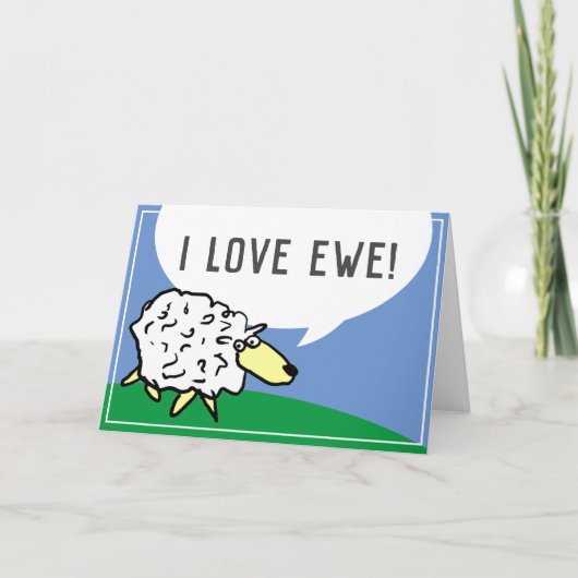 Carte Dessin de design de mouton avec I Love Ewe Pun (Devant)