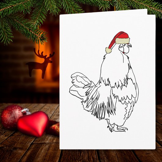 Carte Dessin de noël coq Drôle Père Noël Cockerel Art