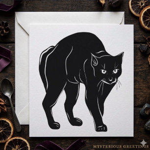 Carte Dessin de silhouette de chat noir rôdant Halloween