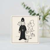 Carte Dessin du policier qui a un visage d'horloge. (Debout devant)