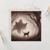 Carte Dessin d'un fantôme et d'un chat dans une forêt d' (Devant/Arrière en situation)