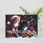 Carte Dessin dur Pastel Noël 2 Chatons (Debout devant)