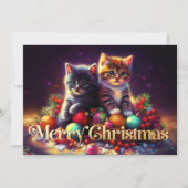Carte Dessin dur Pastel Noël 2 Chatons Ornements (Devant)