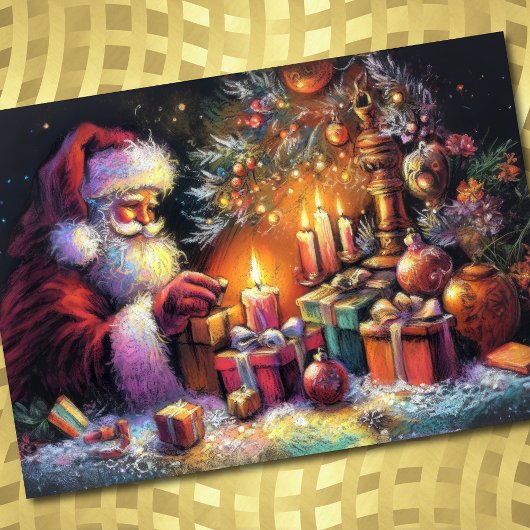 Carte Dessin dur Pastel Noël Fête du Père Noël