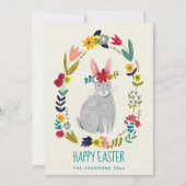 Carte Dessin floral gris lapin de Pâques (Devant)