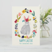 Carte Dessin floral gris lapin de Pâques (Debout devant)