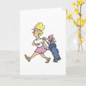 Carte dessin humoristique de lady golfer (Fleur jaune)