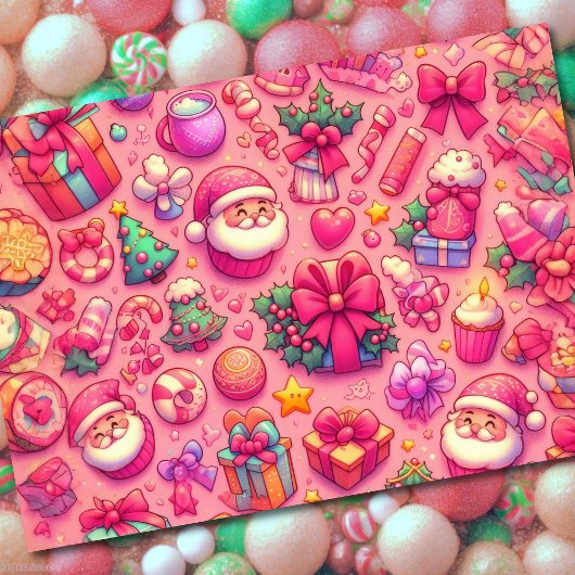 Carte Dessin Motifs de Noël rose