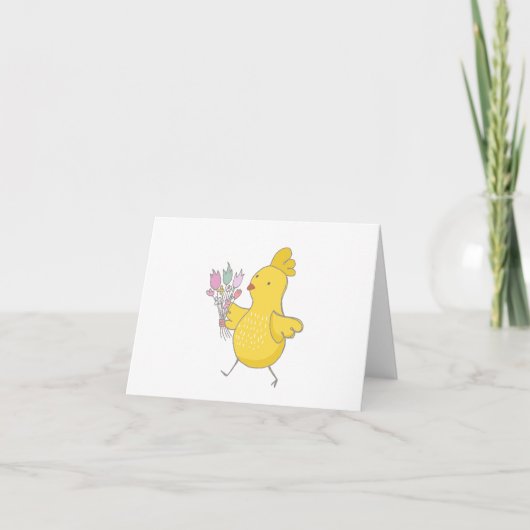 Carte Dessin Pâques Poulet aux fleurs BLANC (Devant)