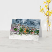 Carte dessin tropical d'art de maisons de plage (Fleur jaune)
