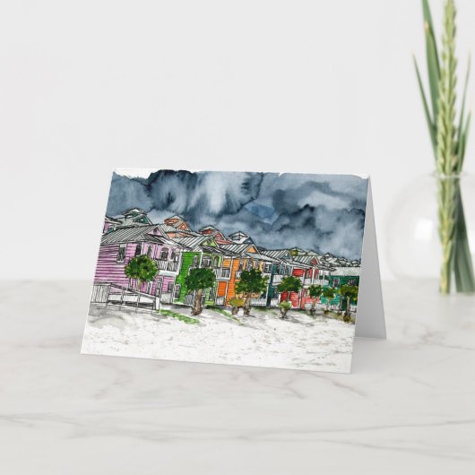 Carte dessin tropical d'art de maisons de plage (Devant)
