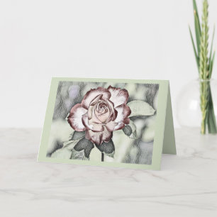Carte Dessin vintage blanc, roux, rose rouge