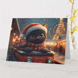 Carte Dessous de verre noir à rouleaux de chat Noël